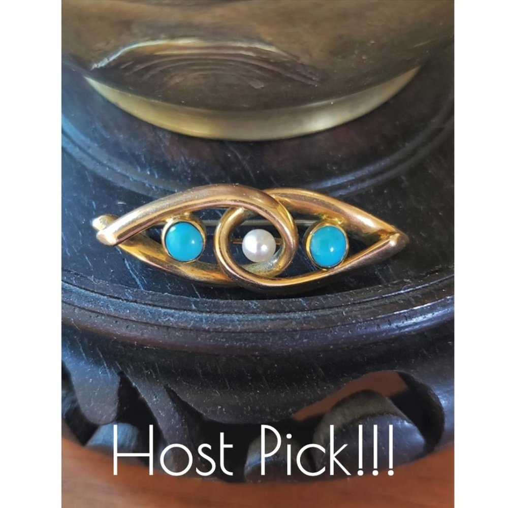*NOW'S YOUR CHANCE*  Antique 14K Gold Brooch w/Turquoise & Pearl